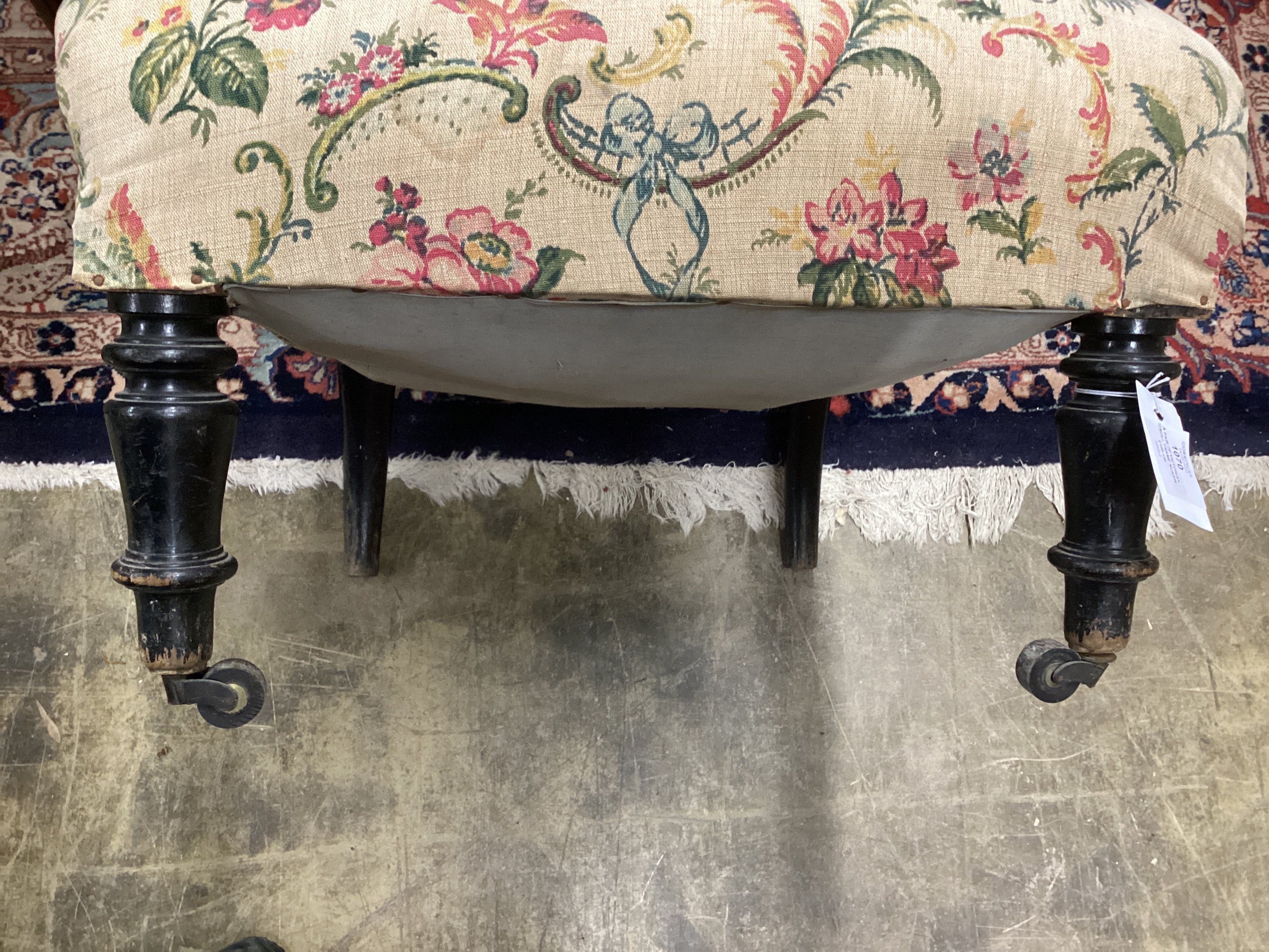 A pair of Victorian scroll frame nursing chairs, width 50cm, depth 65cm, height 79cm